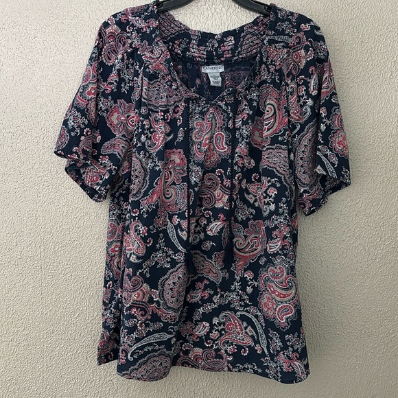 Women’s Plus Size Catherine’s Peasant Top, 2X, Blue, Paisley - Picture 1 of 6
